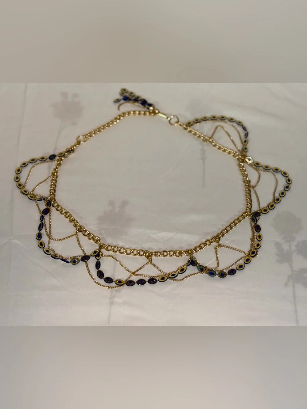Vintage Gold Tone Celestial Blue Enamel Starburst Chain Belt